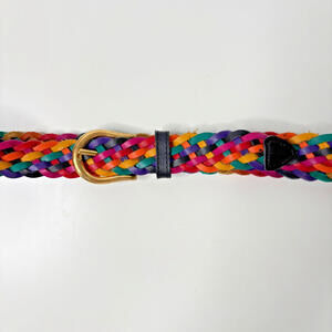 Vintage Rainbow‎ Leather Woven Braided Belt Womens L 80s 90s Colorful Art Pride
